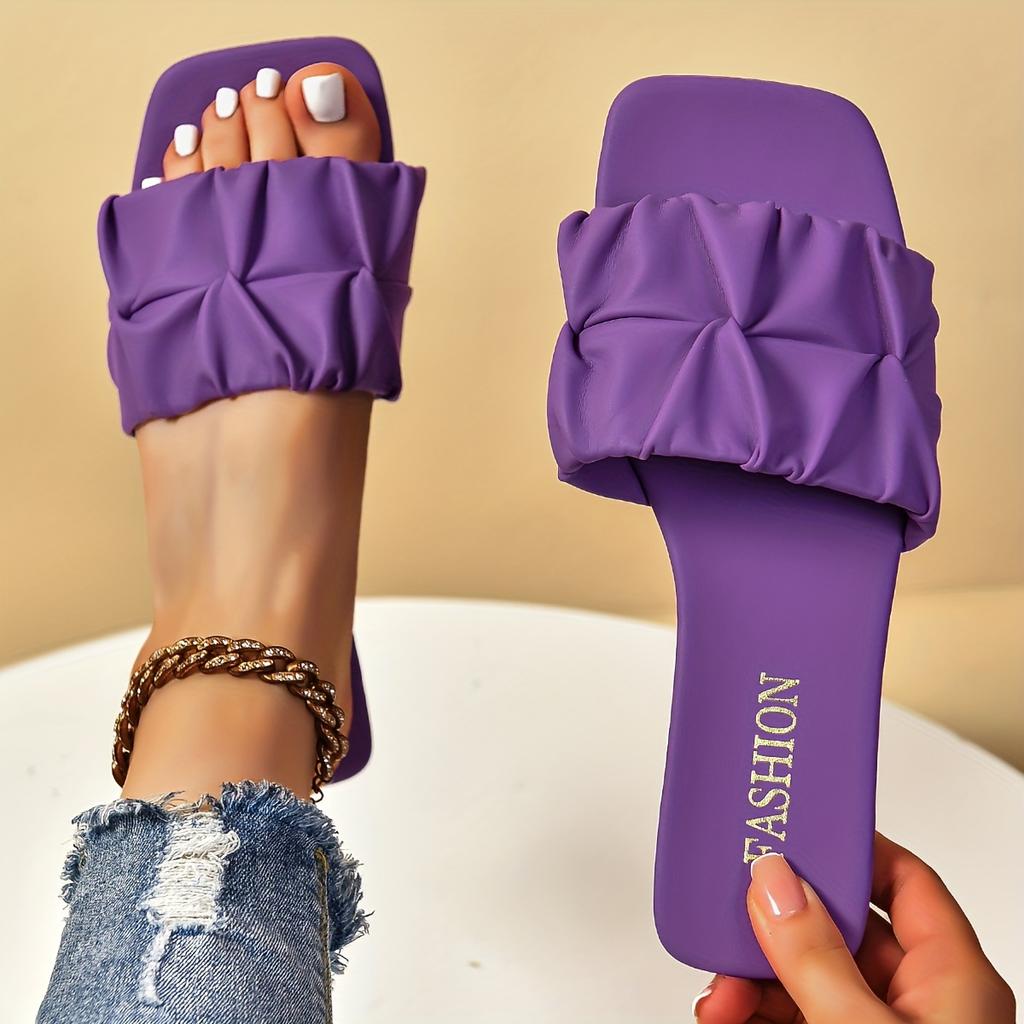 Women's Design Slide Sandals, Casual Square Open Toe Flat Summer Shoes, Lightweight Slide Sandals