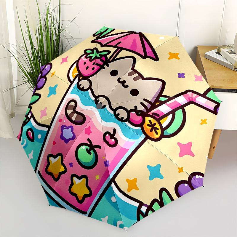 Kawaii, MilkshakeThemed Automatic Opening and Closing umbrella 8 Ribs, Suitable for Leisure and Going Out, Outdoor Accessory, Gothic Style
