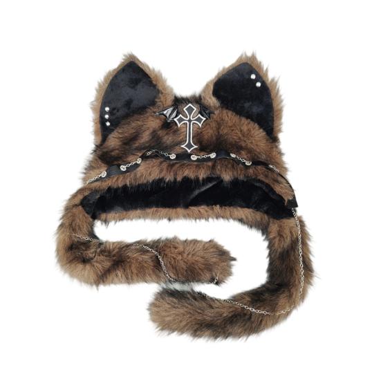 Warm Winter Hat Cute Plush Animal Hat, Furry Cat Ear Headwear, Unique Cosplay Accessories Soft Cap for Halloween Party Costume, Holiday Theme