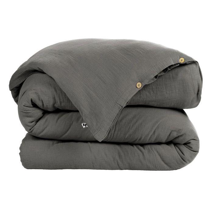 Housse de couette Double Gaze Coton Gaia Granit 260x240cm