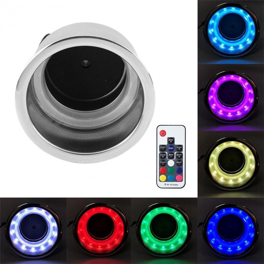 2 IN 1 DC12V 7color Backlight Cup holder+Remote For Car Drain Marine Boat Truck