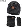 3PCS Skullies Beanies Winter Men's Scarf Gloves Knitted Hats Suit Outdoor Thick Warm Cycling Windproof Cap