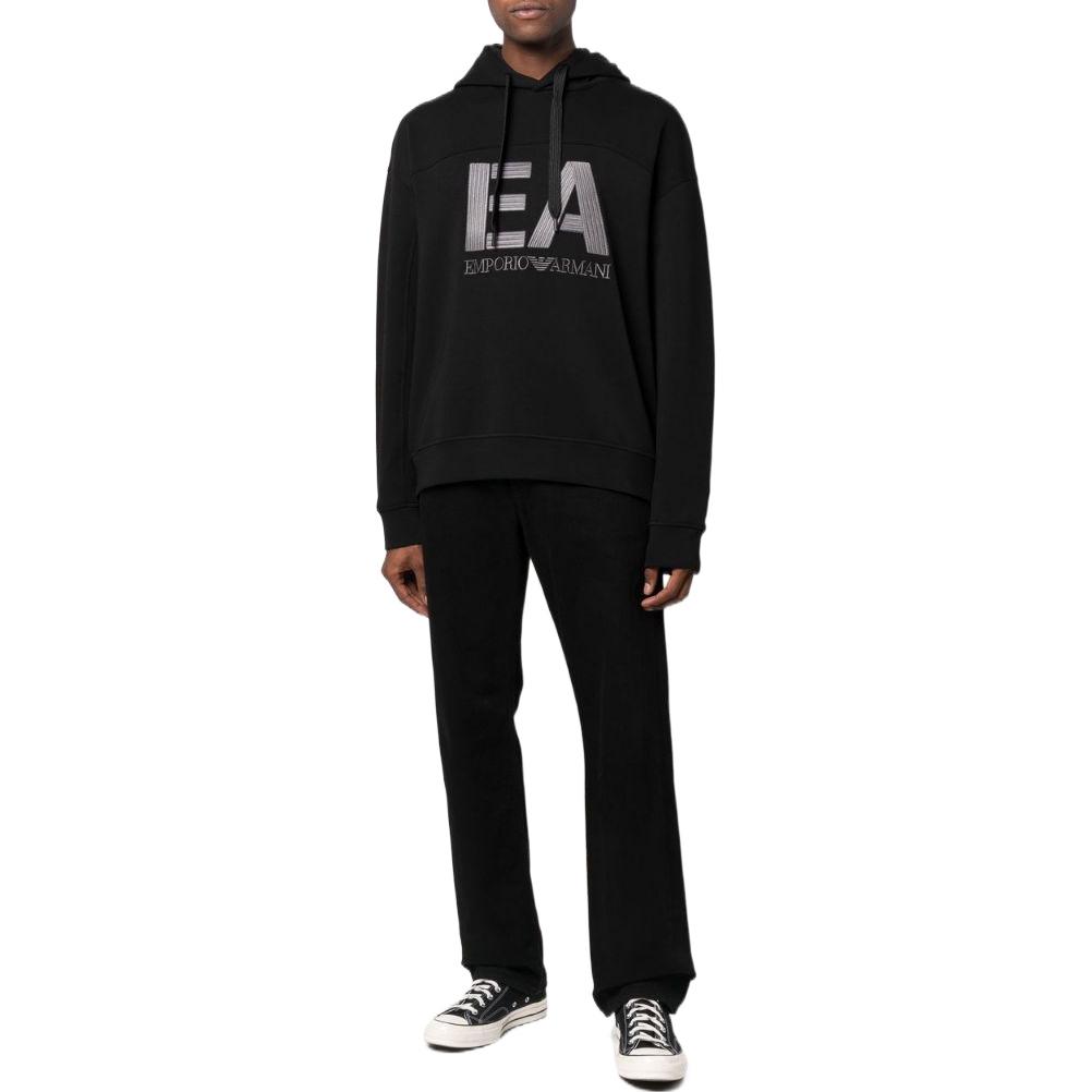 Emporio Armani FW22 Толстовка с длинным рукавом и капюшоном на шнурке с вышитым логотипом Мужская толстовка Черный 6L1MB1-1JHSZ-0999