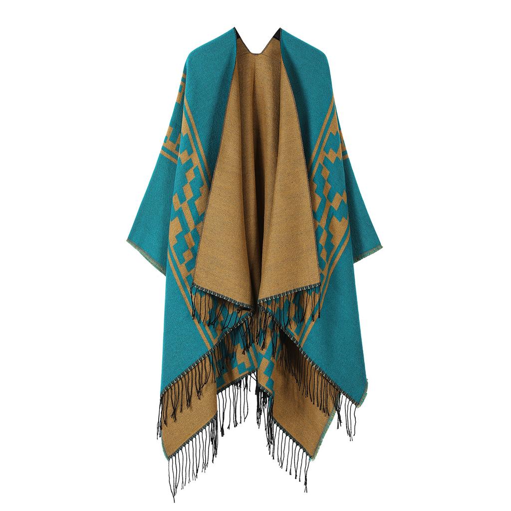 Versatile Travel Shawl, Cold-Proof And Warm In Spring And Autumn, With Thickened Fringed Split Cloak