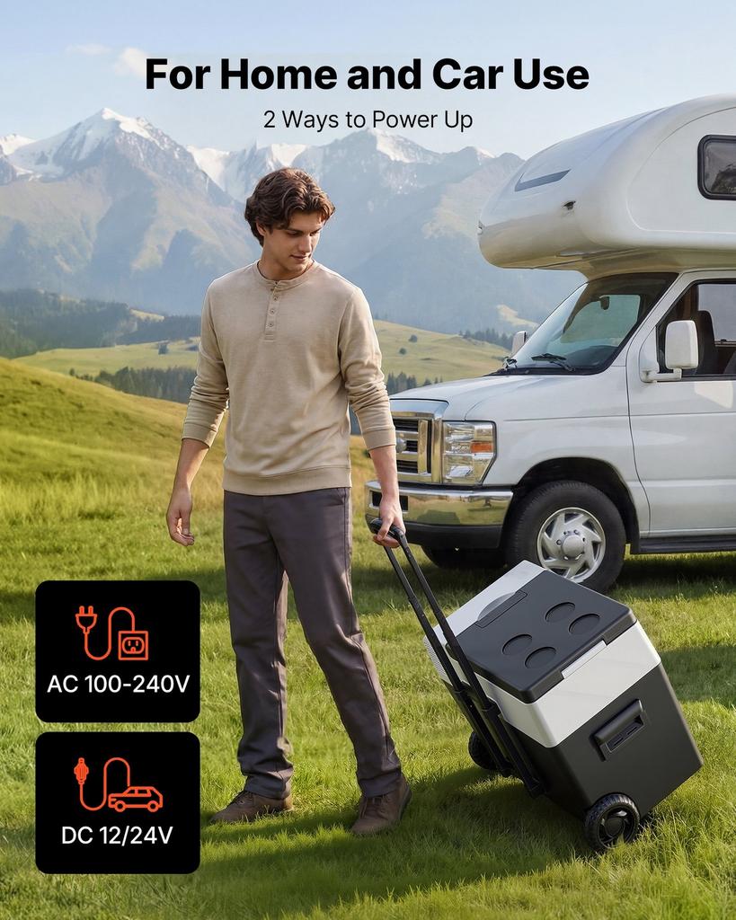12 Volt Refrigerator, 42.3 QT/ 40L Car Fridge, Portable Electric Freezer Compressor with Handle, APP Control and Wheels, 12V/24V DC 100-240V AC, -22