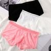 Men Boxer Underwear Elastic Waistband Mid-rise Ice Silk Ultra-thin Shorts Briefs Solid Color Separate Design Panties