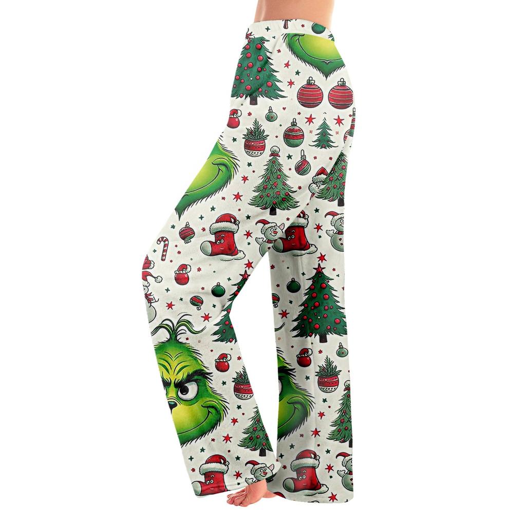 Женские зимние брюки, длинные брюки, рождественские принтованные брюки