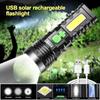 Solar USB Rechargeable LED Flashlight COB Side Light 4 Gears Strong Light 1200mah Power Display Waterproof Outdoor Lantern