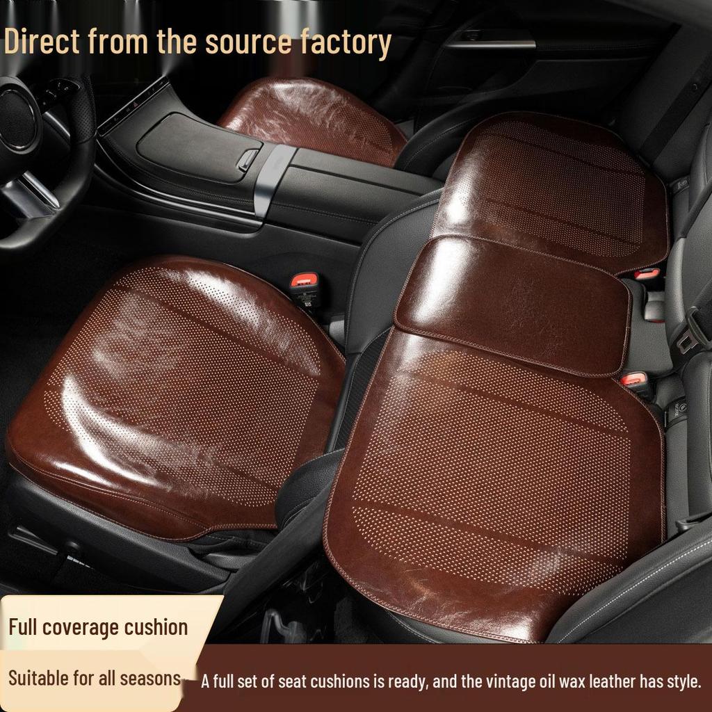 Universal Ventilated Leather Car Seat Cushion - Breathable, Non-Slip, Four Seasons Retro Design