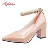 Fashion Aphixta New 2.75Inch Pimp Buckle Patent Leather Shoes Women Pumps Leisure Red Fashion Official Pointed Toe Plus Size 50