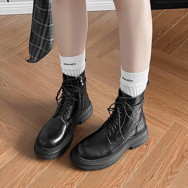 Ретро платформа, поцарапанная вручную, ботинки Мартин на шнуровке, короткие ботинки, женские весенне-осенние одинарные ботинки, изысканный британский стиль, толстый каблук, локомотив