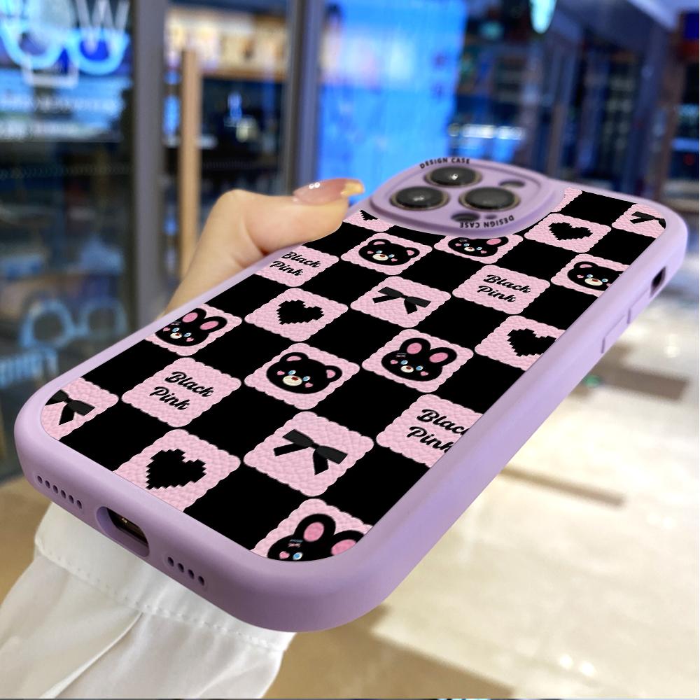 Решетчатый милый чехол для телефона из искусственной кожи с изображением медведя и кролика для iPhone 15 14 13 12 Pro Max Samsung Galaxy S23 Ultra S20 FE A52 Redmi Xiaomi POCO Мягкий чехол