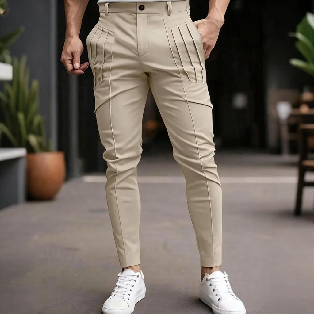 Men's Suit Pants Business Stretch Slim Fit Dress Pants Solid Color Casual Pants,Bag Fold Design For Casual And Slim Fit