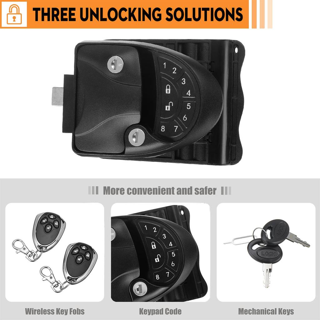 RV Keyless Entry Door Lock Waterproof Lock Latch Handle Latch with Deadbolt Remote Controller Keyless RV Accessories