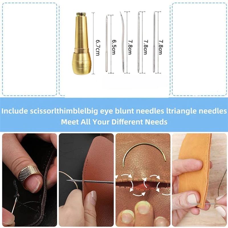 Набор для шитья кожи Сделай сам Шило для шитья кожи Игла с медной ручкой Набор Инструмент для ремонта кожи, парусины, палатки, обуви с нейлоновой нитью