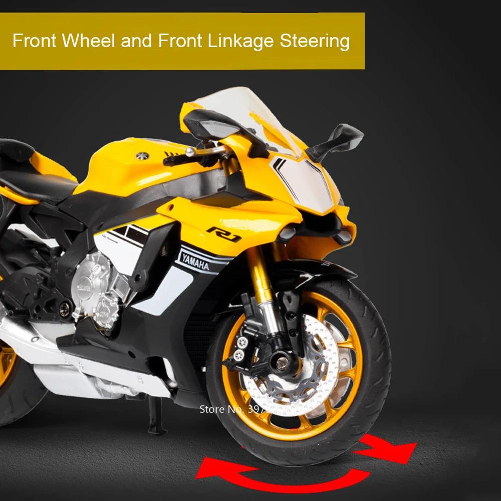 Масштаб 1/12 Yamaha YZF R1 Металлическая литая модель мотоцикла Игрушечная машинка Резиновые шины Колеса Рулевое управление Игрушки Мотоциклы Подарки на День защиты детей