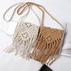 Ethnic Style Handmade Cotton Woven Women's Bag with Straw and Woolen Tassel Crossbody Design