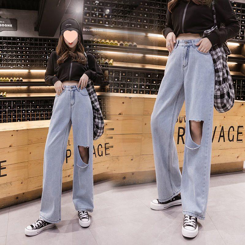 Plus Size Women's High Waist Denim Pants - Loose Fit, Wide-Leg, and Slimming for Autumn (Fits Up To 200 Jin)