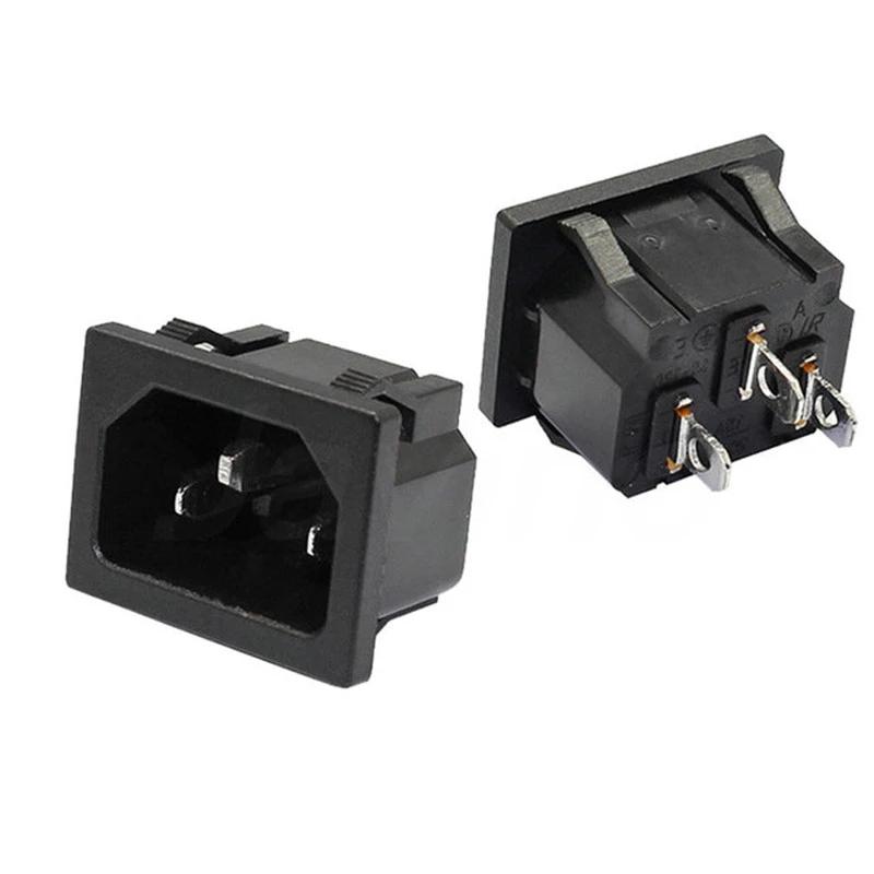 inlet plug connector AC Power Socket 250V red lamp rocker Switch 10A fuse female rewirable power connector plug