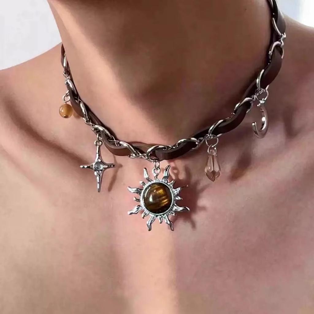 Punk Charm Sun Cross Butterfly Pendants Choker Chain Necklace For Men Women Trendy Y2K EMO Hip Hop Grunge Accessories Jewelry