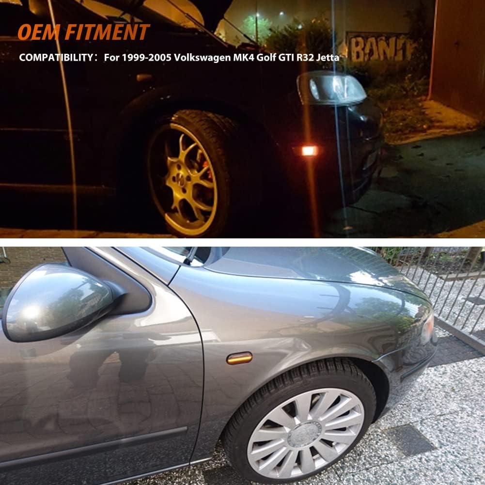 ADIIL 4PCS Smoked Lens Front Bumper Amber LED Side Marker Lamps Turn Signal Lights For Volkswagen MK4 Golf GTI R32 Jetta
