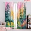 2pcs,2D Plane Printing Popular Curtain Panels Sunlit Forest Bliss Polyester Woven (without Rod) Decorations Outdoor for Living