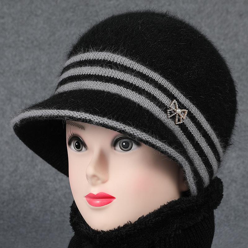 Утолщенная плюшевая теплая рыбацкая шапка для среднего и пожилого возраста, шерстяная шапка с кроличьим волосом, вязаная шапка-горшок, женская осенне-зимняя шапка