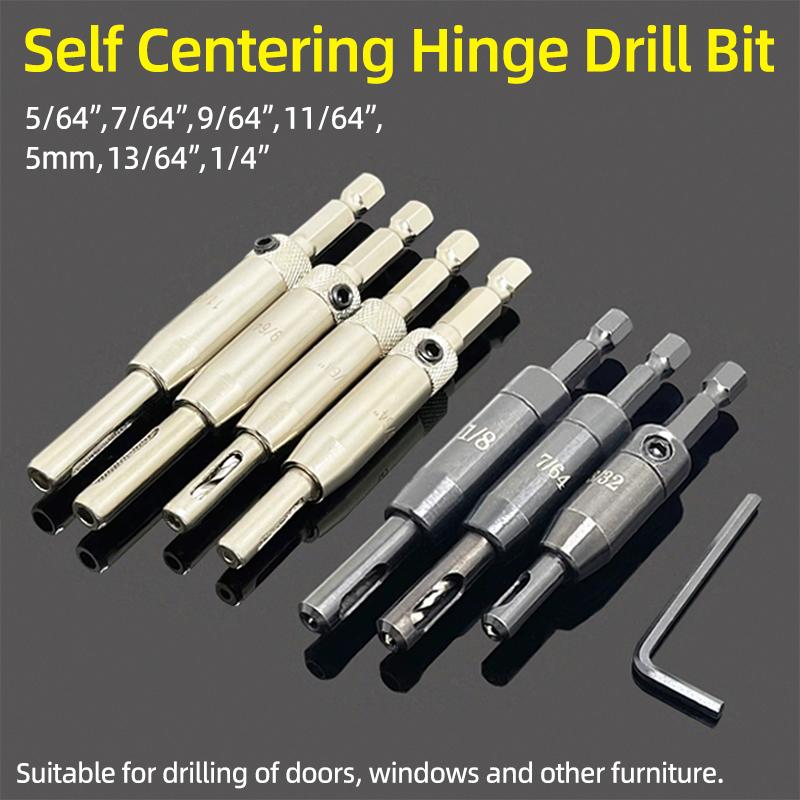 1Pc/2Pcs HSS Self Centering Hinge Twist Drill Bits 9/64" 5mm Window Doors Screw Hole Saw Woodworking Reaming Cabinet Tool Set