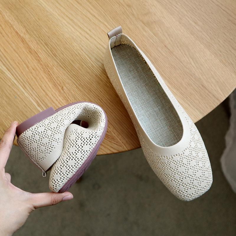 Fashion Stretch Knit Fabric Shoes Hollow Fabric Ballet Flats Patchwork New Women Flat Heel Anti Skid Breathable Loafer Femalety76