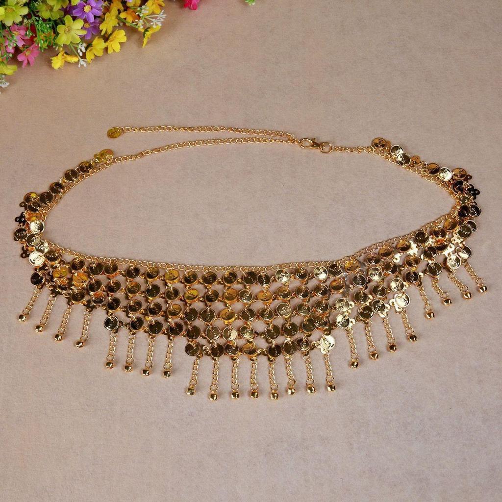 Поясная шаль для танца живота с золотыми монетами и кистями