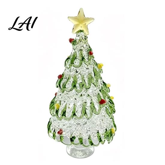 Interior Design Accent Hand Blown Glass Christmas Tree Figurine with Golen Star Festive Desk Decoration Mini Xmas Ornament Handmade Desktop Holiday