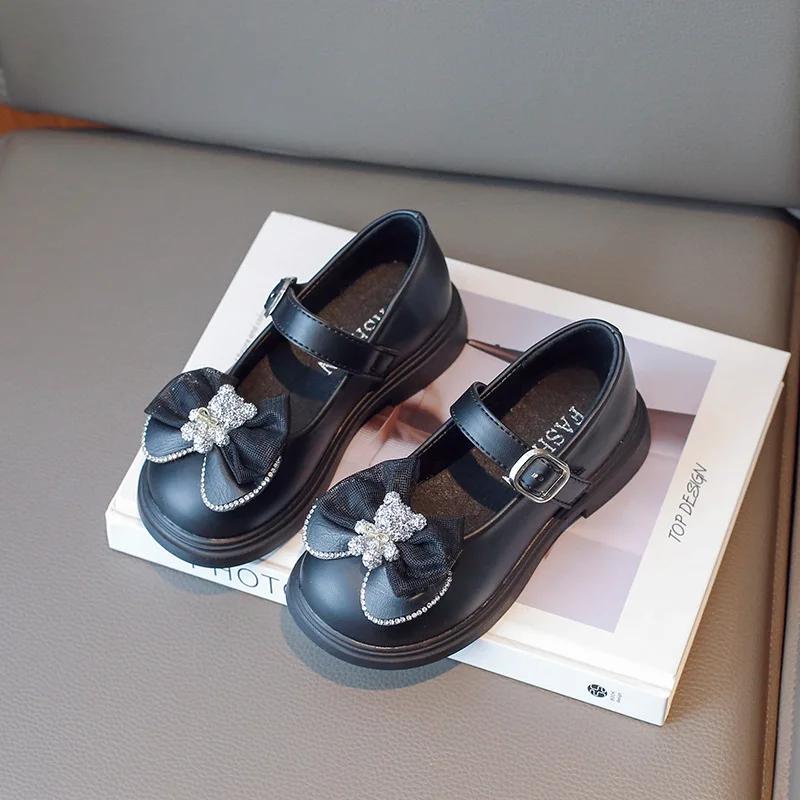 Милые детские кожаные туфли на толстой подошве, повседневные туфли на плоской подошве для девочек, милые детские модные туфли-бабочки для принцесс, универсальные туфли Мэри Джейн