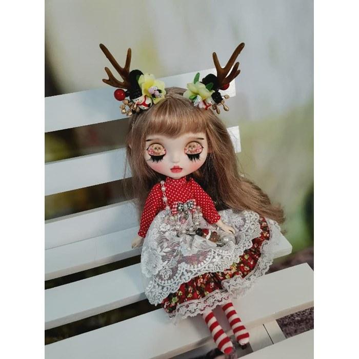 Blythe Outfit Obitsu24/Likachan/Azone/Jenny 1/6 Doll Clothes Antler Decoration Dress One Size