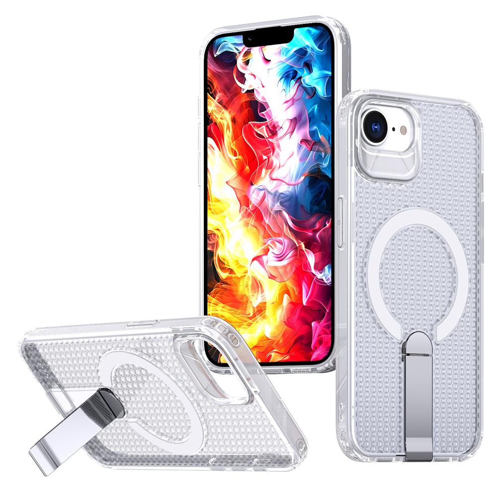 KEYSION Полый чехол с рассеиванием тепла для MagSafe для iPhone 17e 16e Магнитное охлаждение Скрытая подставка Ударопрочная задняя крышка телефона
