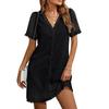 YYFS Women's Fashion Summer Spring Solid Color Print Short Sleeve V-Neck Casual Dresses