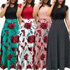 Women's Fashion Casual Skirt Print Short-sleeved High-waist Dress Plus Size S-5XL