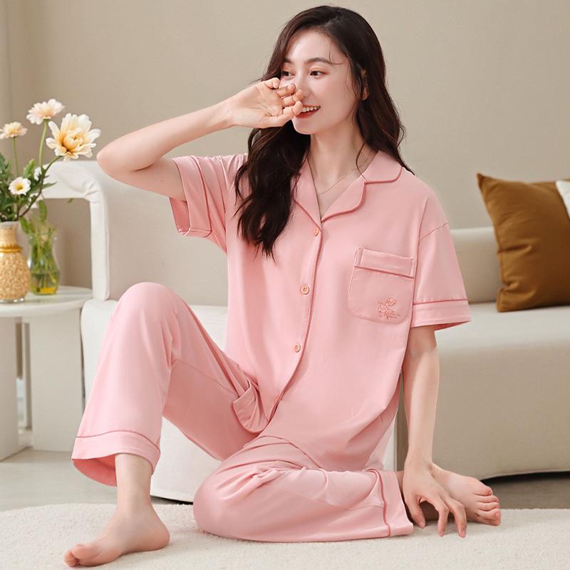 Pajamas women's high-end 1011 new summer women's fashion short-sleeved trousers cotton can be worn outside loungewear