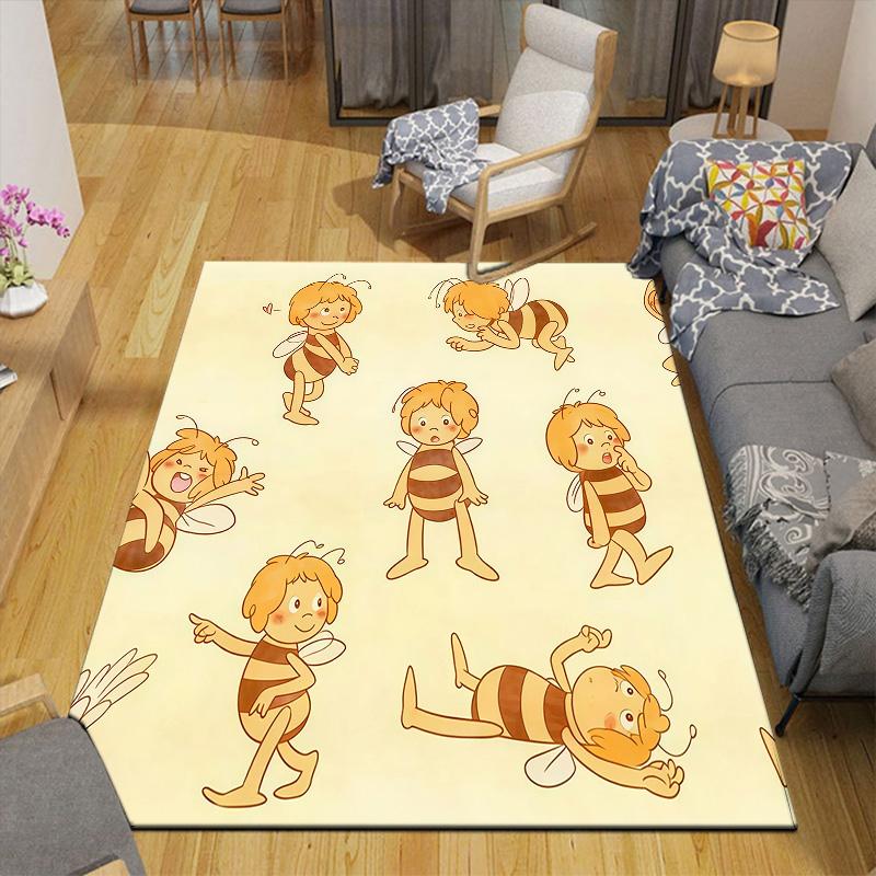 Maya the Bee Flannel Pattern Square Carpet,Area Rug,Carpet Rug for Living Room Bedroom Sofa Playroom Decor,Non-slip Floor Mat