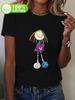 Colorful Heartshaped Figurine Print Round Neck Short Sleeved Tshirt Comfortable Casual Short Sleeved Tshirt In Summer