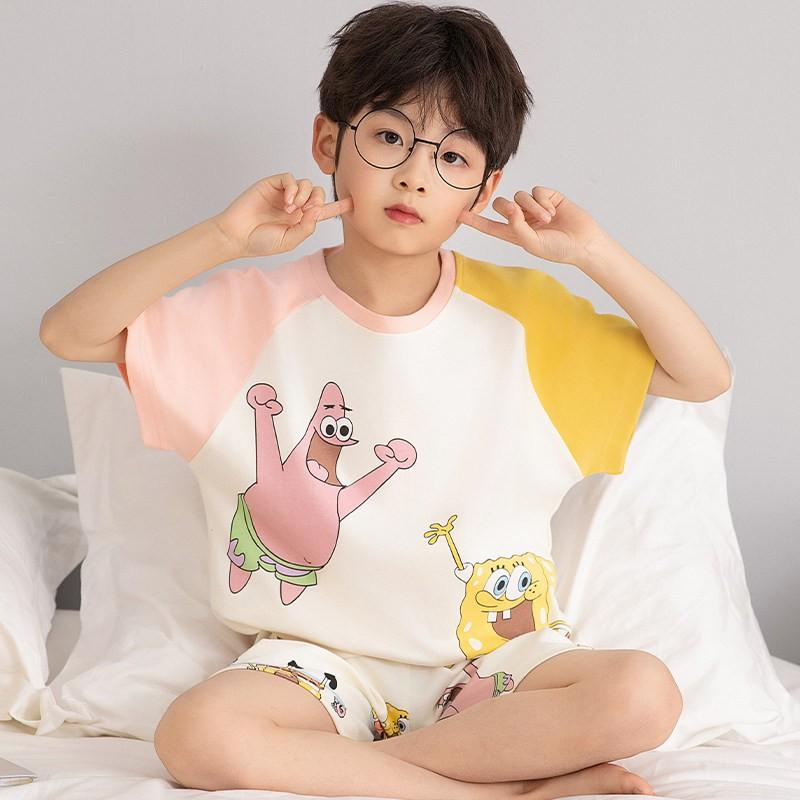 Boys Cotton Pajama Set Short Sleeve Lightweight Sleepwear Kids Teens Ages 8 Home Wear