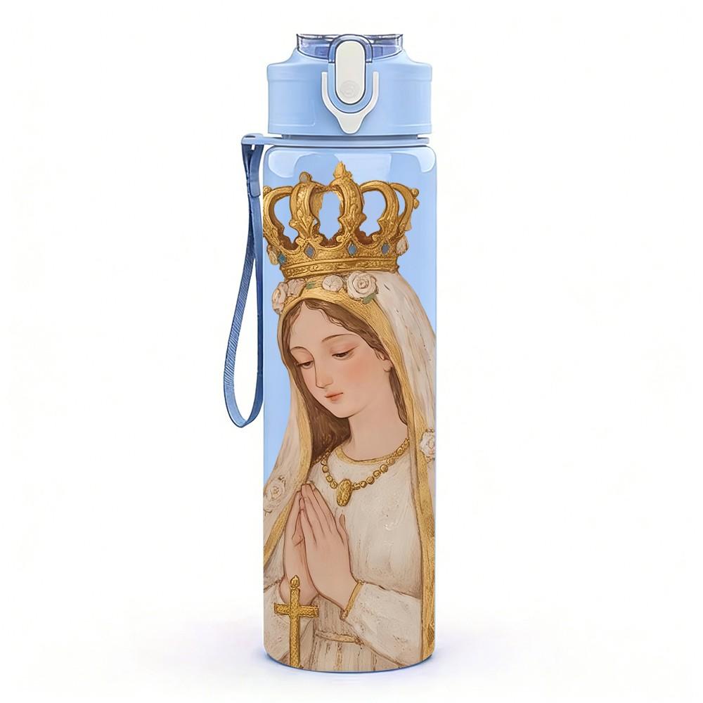 1PC Virgin Mary Golden Crown Portrait Print 750ml Color Plastic Sports Water Bottle Leakproof Flip Straw Lid Suitable for Sports Office Home Use