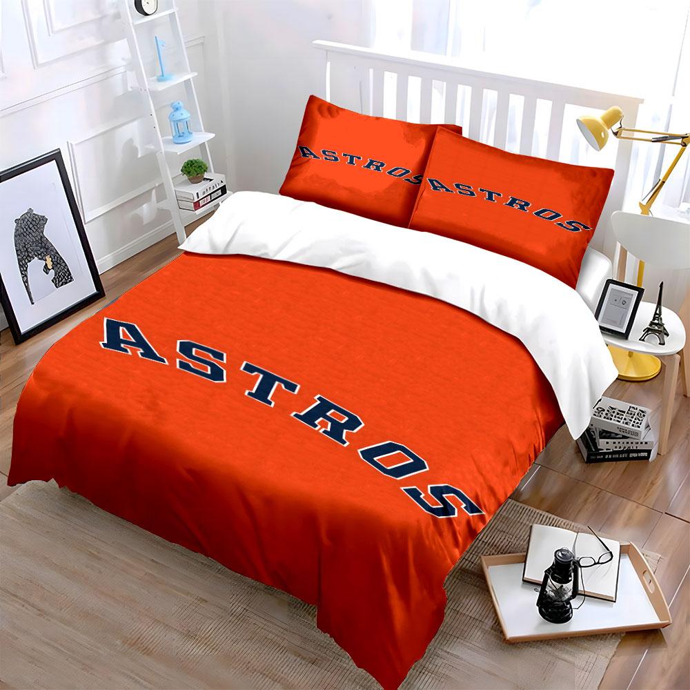 "Astros Text on Orange Background" Print Bedding Set Duvet Cover Pillowcases (1* Duvet Cover 2* Pillowcases Do Not Include Comforter)