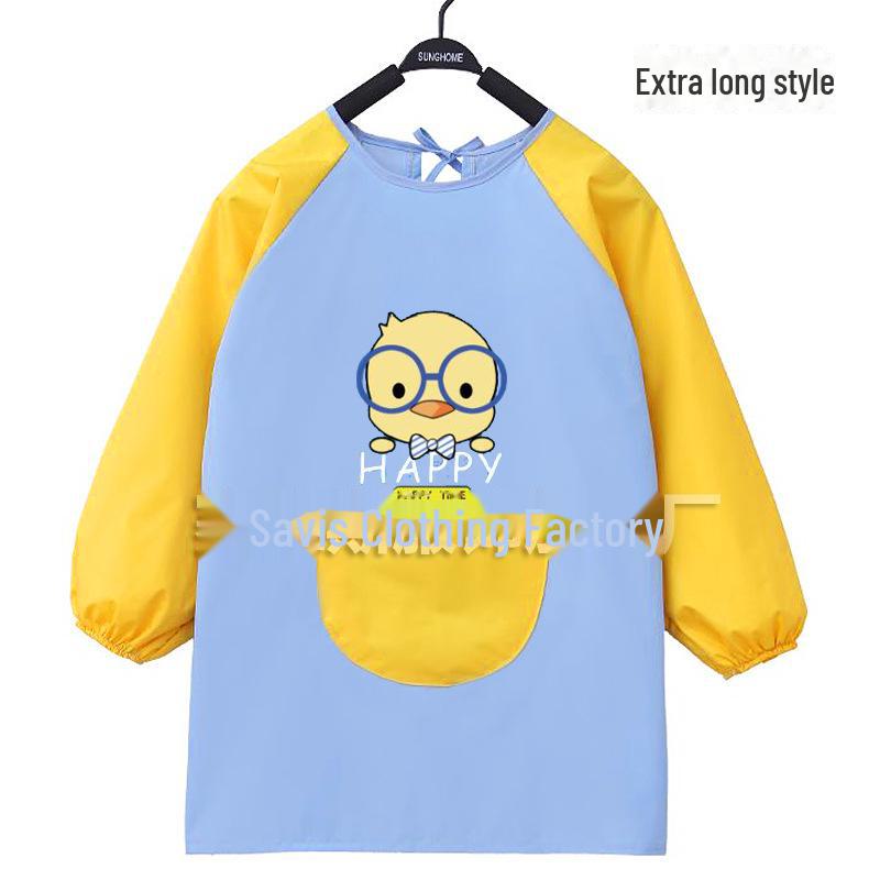 Kid's Waterproof Long-sleeved Reversible Painting Smock with Kindergarten Print - Protecting Clothes for Messy Activities.