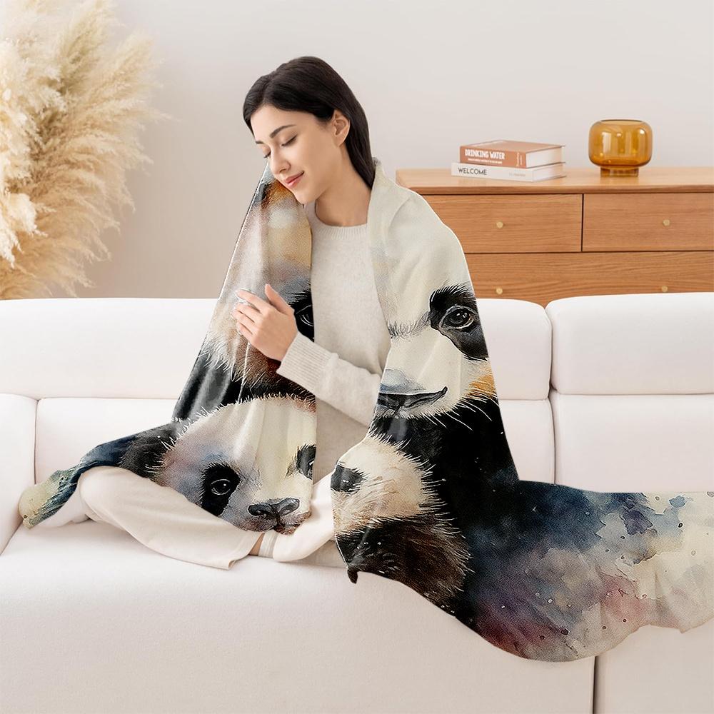 1 шт. Фланелевое одеяло с принтом «Мама панда и детеныш» - Тяжелое, Мягкое плюшевое, Всесезонное, Роскошное покрывало, Машинная стирка