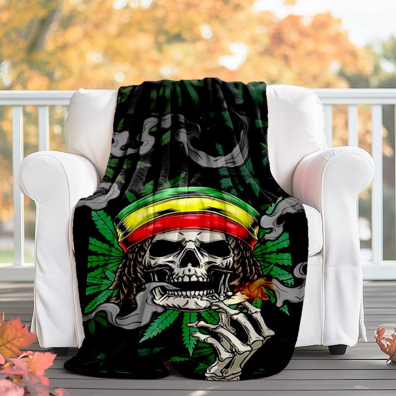 1pc skull pattern blanket, all season lightweight home office outdoor nap multifunctional blanket