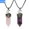 Natural Stone Large Hexagonal Pyramid Necklace Moon Shining Stone Fresh Summer Amethyst Pendant