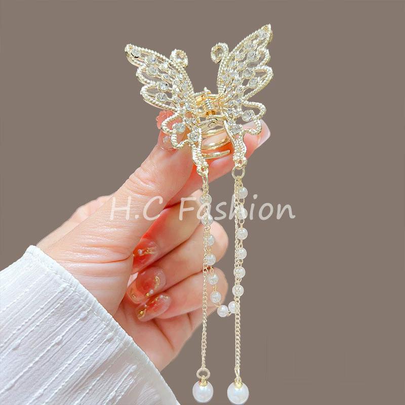 Tassel Butterfly Pearl Hair Clip Women Hair Claw Hairpin Hair Crab Hairaccessory