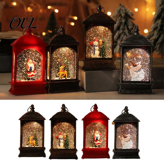 Christmas Gift for Family Friends Snow Lantern, Battery Operated Swirling Water Glittering Vintage Winter Seasonal Home Decor Santa Snowman Elk Table