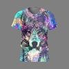 Animal Lion Summer Outfit New Men's 3D Printed T-shirt Men's Fashion Loose Three-dimensional Versatile Round Neck Short Sleeved T-shirt
