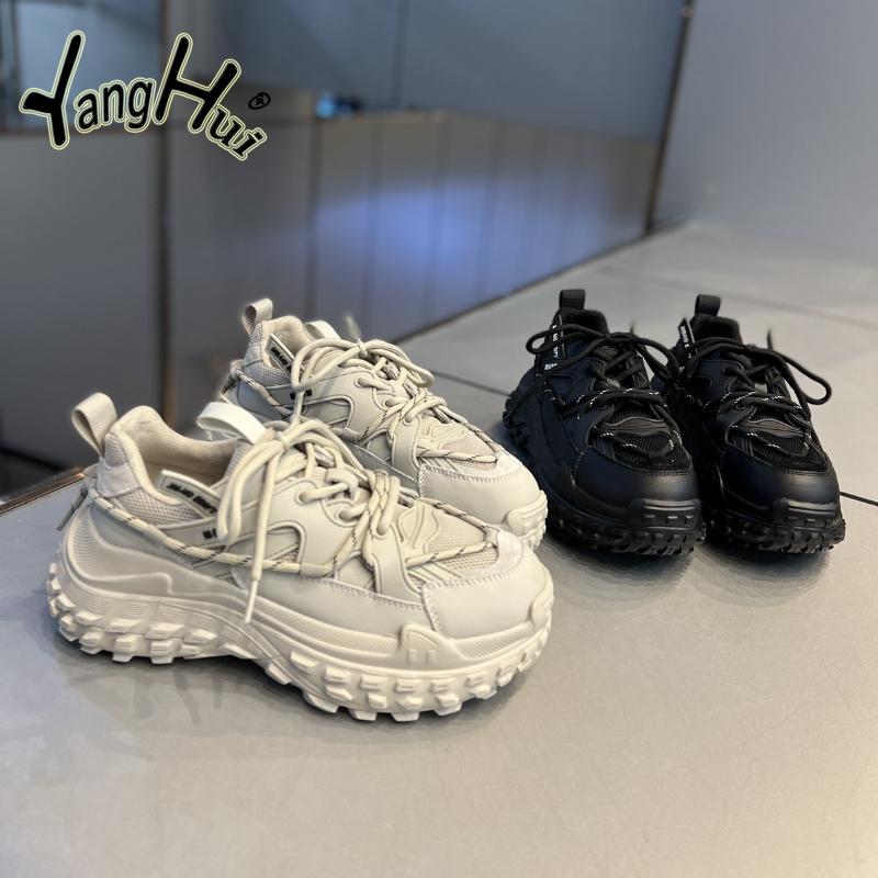 Ретро-спортивные туфли на платформе для отдыха на шинах, высота каблука средняя, 3–5 см, сетчатые кроссовки 2024 года, новая мода, осень и зима